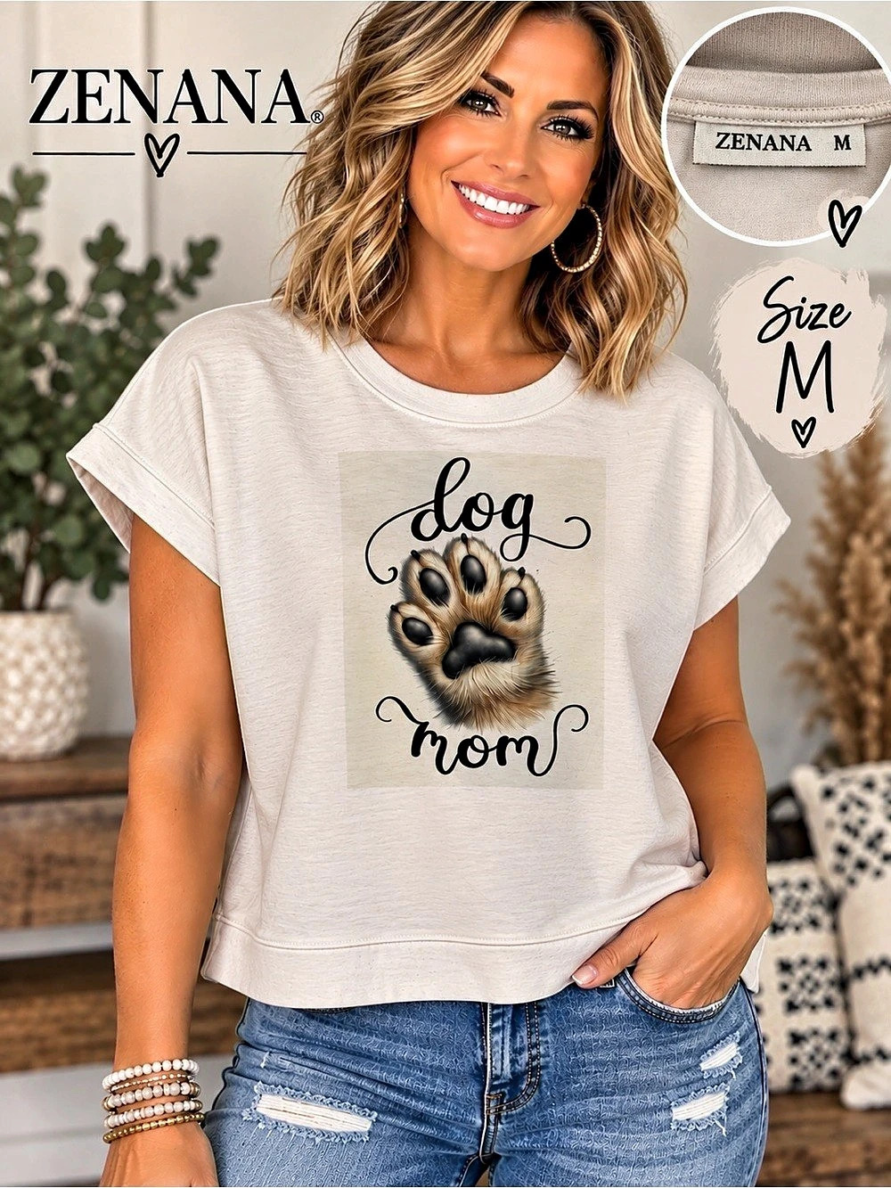 ZENANA Dog Mom Graphic Short Sleeve Top Size Medium